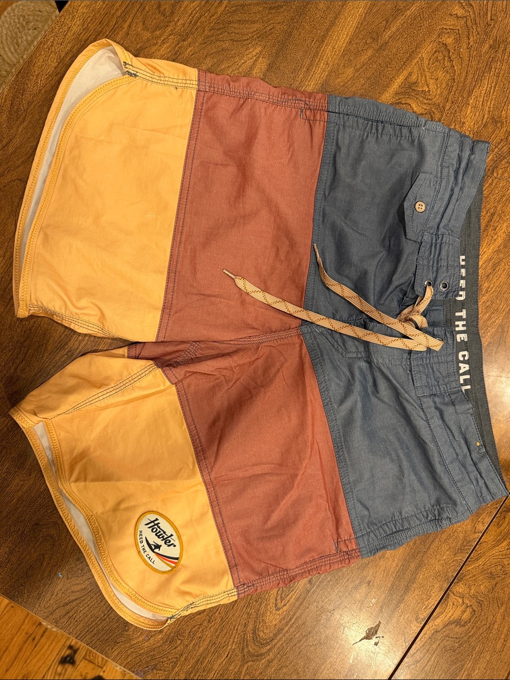 Howler Brothers Tri-Block Athletic Shorts in Yellow, Rust & Blue